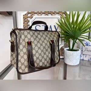 Authentic Vintage Gucci Handbag, GG Web Canvas Monogram, Made in Italy, 1980's